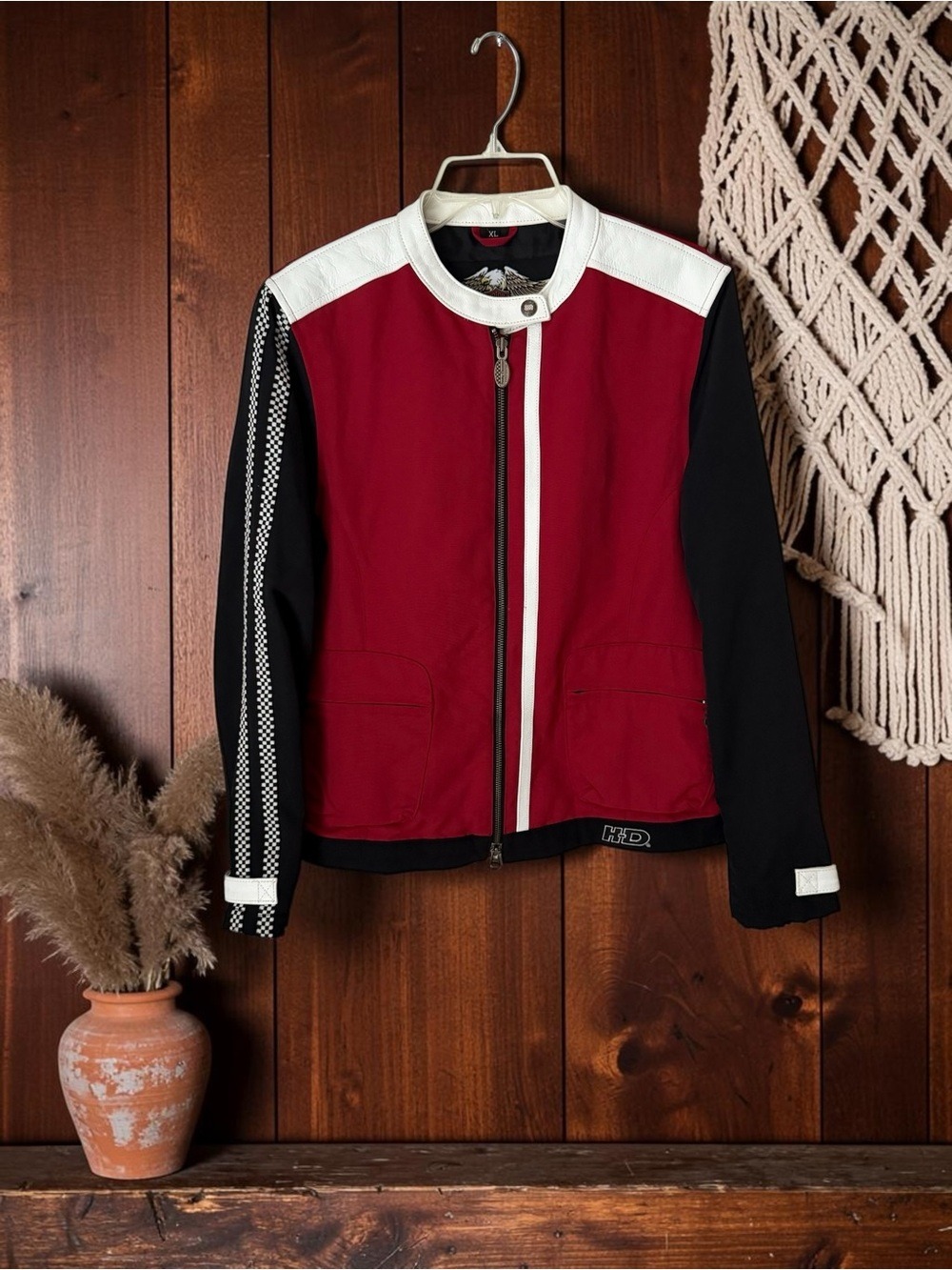 Vintage Harley-Davidson Women’s XL Nylon Motorcycle Jacket Red Black White